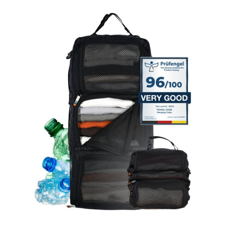 TRAVEL DUDE Compartimenteur de valise à susprendre, avec compression, en plastique recyclées | Cube d'emballage suspensible pour