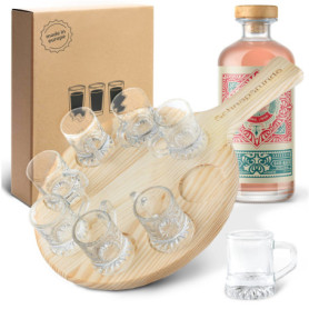 Smart Planet - Plateau de service pour eau-de-vie - En bois de hêtre - 8 verres à eau-de-vie - Avec inscription « Schnapsrunde »