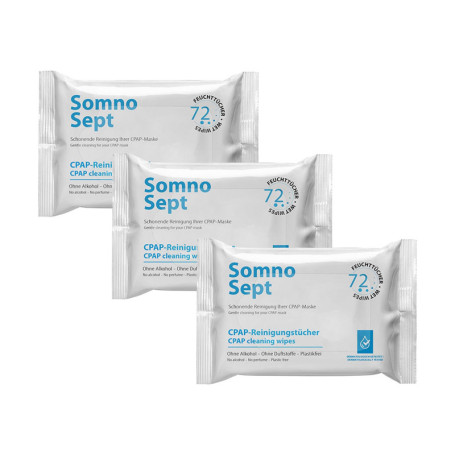 SomnoSept Lot de 3 paquets de 72 lingettes nettoyantes pour masque CPAP sans parfum