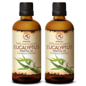 Huile Essentielle Eucalyptus 200ml (2x100ml) - Eucalyptus Globulus - Huile Essentielle Naturelle & Pur pour Aromathérapie - Saun