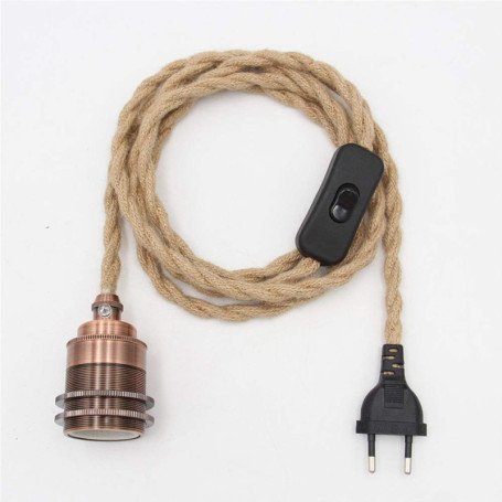 Kit de lampe à suspension en corde de chanvre Vintage avec prise interrupteur DIY Tête unique suspendue Câble de lumière Corde E