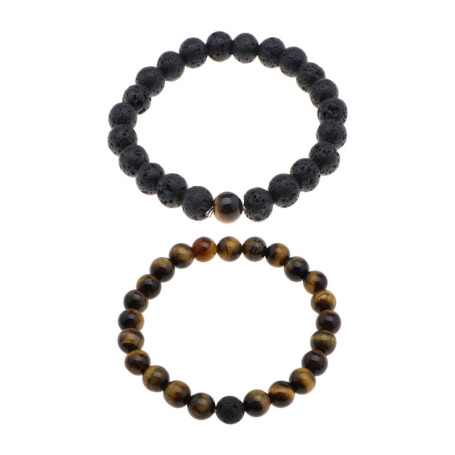 YINETTECH Lot de 2 Bracelets élastiques en Pierre de Lave Naturelle volcanique avec Perles de 8 mm pour Homme et Femme pour Anni