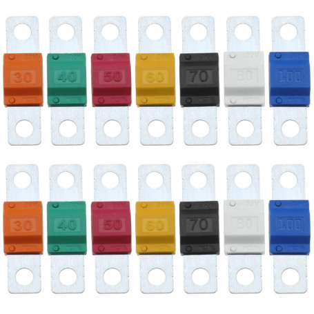 ECSiNG 14pcs Fusibles Midi 30/40/50/60/70/80/100Amp 32V Automobile Fusible Bolt-on Fusible pour Système d'alimentation Marine Él