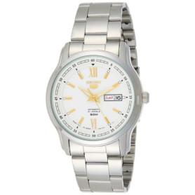 Seiko 5 automatique cadran blanc argent acier inoxydable hommes montre SNKP15K1, bracelet, à la mode, à la mode., à la mode., à 