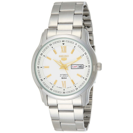 Seiko 5 automatique cadran blanc argent acier inoxydable hommes montre SNKP15K1, bracelet, à la mode, à la mode., à la mode., à 