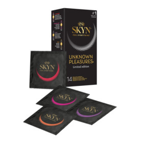 Skyn Unknown Pleasures+ : Boîte de 14 préservatifs masculins sans latex / 2x Intense Feel texture intensément perlée, 8x goût de