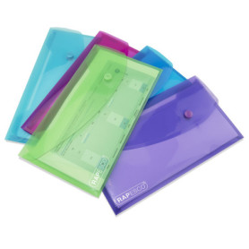 Rapesco 0690 Pochette Porte-Documents avec Bouton-Pression, Format DL, Couleurs Vives Transparentes, Lot de 5