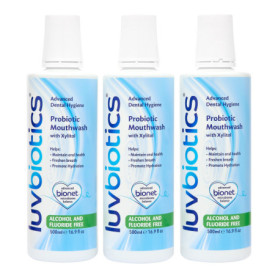 LUVBIOTICS Bain de bouche sans fluor avec probiotiques buccaux et xylitol-Sans alcool, SLS ni parabènes - 500 ml - Lot de 3