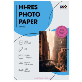 PPD 100 Feuilles x A3 Papier Photo Couché Mat 120g Impression Jet D'Encre, Tirage Quotidien Abordable, Maxi Pack Economique PPD-