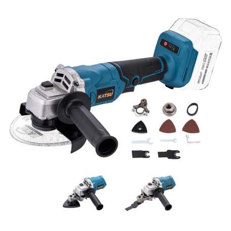 KATSU FIT-BAT 21V Meuleuse d'Angle sans Fil Brushless 115mm 125mm Moteur sans Balais avec Kits d'Accessoires Multi-outils Oscill