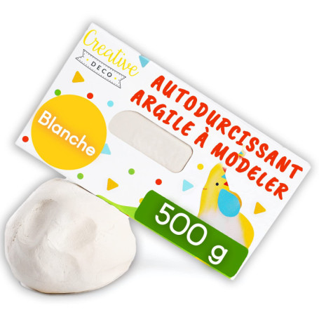 Creative Deco Pate a Modeler Argile Blanche 500g Autodurcissant | Argile sans Cuisson | Loisir Creatif Enfants Débutants Adultes