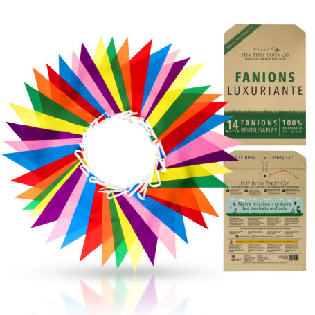 Fanion Guinguette Réutilisable Premium - Guirlande Fanion Extérieur / Intérieure, Guirlande Fanions Tissus Imperméable, Banderol