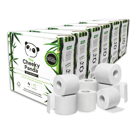 The Cheeky Panda Papier Toilette En Gros | 24 Rouleaux Papier WC Lot (6 x 4 Rouleaux) | 3 Epaisseurs Papier Hygiénique Bambou
