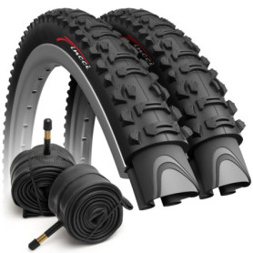 Fincci Set Pneus VTT 26 x 1,95 Pouces avec 2X Chambre à Air 26 Pouces Schrader - Pair Foldable Tire Velo 50-559 pour Montagne, H