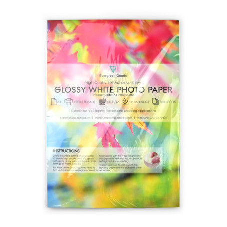 Evergreen Goods A3 100 feuilles | Autocollant en papier photo blanc brillant et collant | Autocollants personnalisés pour imprim