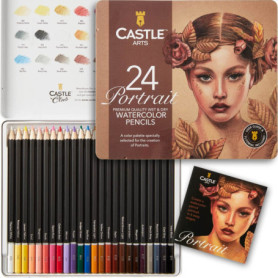 Castle Art Supplies Set de Crayons Aquarellables « Portraits » | 24 Couleurs Intenses | Dessinez et Peignez à la Fois | Pour Art