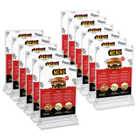 Kurtzy Porte Visuel A5 (Lot de 12) - L16 x H24,5 cm - Présentoir de Table/Comptoir Plastique Transparent Double Face Vertical - 