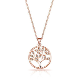 Philip Jones Collier Arbre de Vie Plaqué Or Rose Créé avec des Cristaux Zircondia®