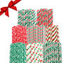 Paille Papier Noel (200 Pcs) - Paille Decorative Biodegradables 2 Couleurs Thème de Noel avec 8 Designs Différents - Paille a Bo