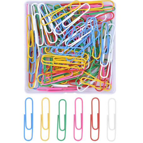 AvoDovA 100PCS Trombones Coloré, 50mm Moyen Trombones, Métal Paperclip avec Revêtement en Plastique, Coloré Papier Clips avec Bo