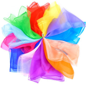 Pinsheng 12 pièces Foulards de Danse Colorées, Foulard de Jonglage Carré Écharpes Magiques pour Enfants Performance (60x60cm)