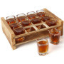 BELLE VOUS 12 Verres à Shot avec Plateau de Service en Bois Brûlé - 60 ml - Verre Shooter Transparent Base Solide - Porte Verre 