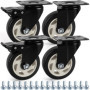Kurtzy (Lot de 4) Roulettes Pivotantes Noir - Roulette Meuble de 100 mm avec Roues en Caoutchouc, Vis, Freins et Plaques en Méta
