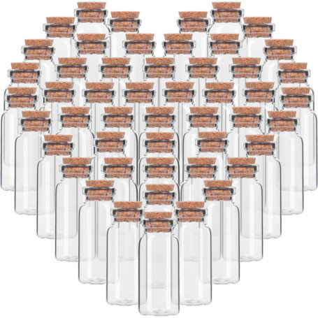 BELLE VOUS Lot de 50 Mini Fioles Vides en Verre avec Bouchons en Liège - 10 ml - Mini Pot en Verre Hermetique - Bonbonnière Mari