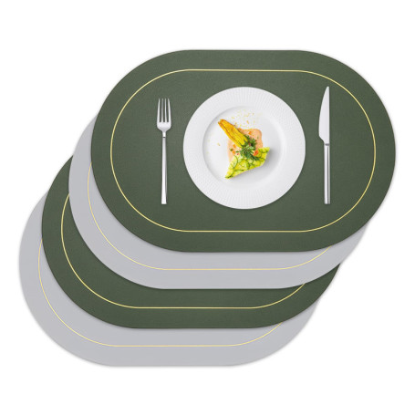 4PCS Set de Table PU, Lavable Antidérapant Imperméable Résistant à la Chaleur Ovales Set de Table, Sets de Table Lavable Double 