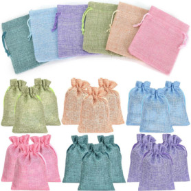 Colexy 24 Pièces Sac Cadeau avec Cordon de Serrage, Sachets en Jute Réutilisable, 6 Couleur Sacs de Toile de Jute, Organisateur 