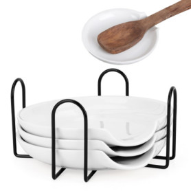Belle Vous (Lot de 4) Repose Cuillère Cuisine en Céramique Blanche - 13,5 cm de Diamètre - Pose Cuillere Cuisson, Spatules & Aut
