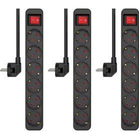 ELRO ES106 Lot de 3 multiprises, à 6 Prises, avec Interrupteur et câble de 1,5 m, sécurité Enfant, fiche Schuko, Max. 3680 W, ce