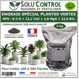 5 kg d'Engrais Spécial Plantes Vertes 6-3-6 - Croissance, Feuillage Dense & Vitalité - Formulation Organo-Minerale - Libération 
