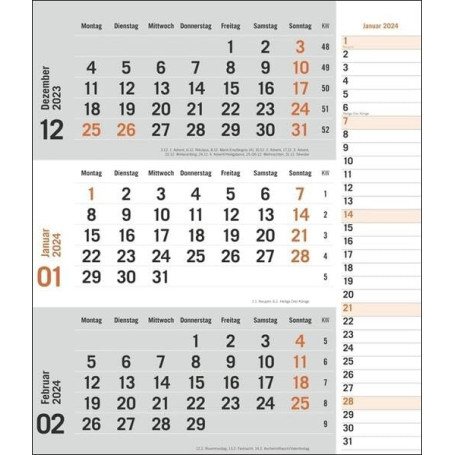 Agenda mural 2024 2024 orange pratique avec curseur de date, calendrier de bureau avec colonne de notes et aperçu de l'année, ca