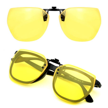 CREYESTAL Clip Lunettes Conduite de Nuit Polarisées, Anti-Eblouissement et Ultra léger, Surlunettes Verres Jaunes, Homme, Femme,