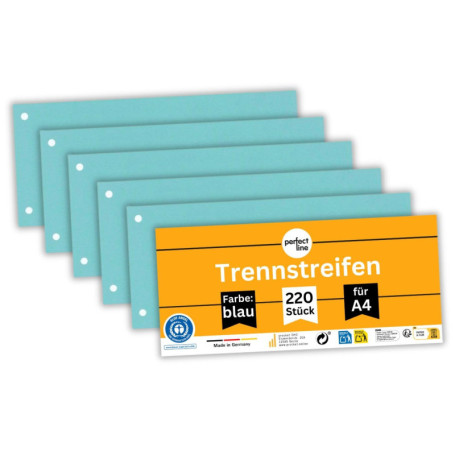 perfect line - 220 intercalaires pour classeurs A4, intercalaires en carton recyclé, couleur bleu, perforés, fabriqués en Allema