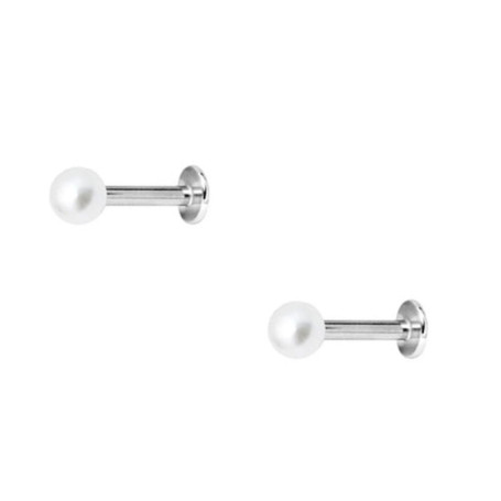 DENI 2 piercings pour tragus, labret avec boule perle synthétique de 3 mm, bâton long 8 mm, épaisseur standard 1,2 mm., 8mm larg
