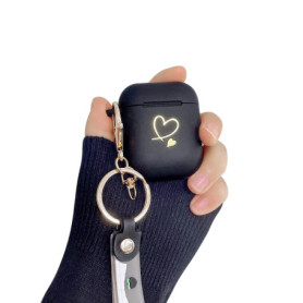 Fycyko Compatible avec Coque AirPods 2 et Coque Airpods 1 Génération, Housse de Protection Motif Coeur Doré Mignon Fleurs Porte-