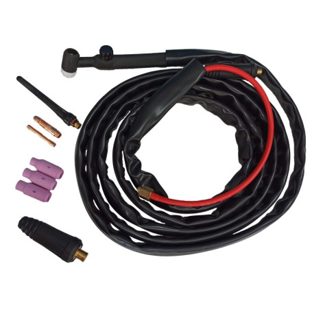 ELCAN Torche de soudage TIG 17V de 4 mètres avec connecteur 10-25 installé et connecteur supplémentaire 35-50, pistolet TIG vala