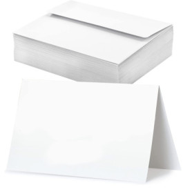VANRA Lot de 100 cartes de vœux vierges blanches avec enveloppes A6 autocollantes pour cartes de remerciement, invitations de ma