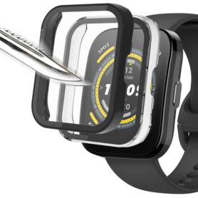 Msiall [2 pièces] Noir Transparent avec Film de Protection d'écran en Verre trempé pour Amazfit bip 5, étui PC de dureté 9H, Par