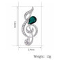 Broche Belons tendance en forme de note de musique/clé de sol avec strass et cristal vert en forme de goutte, pour femme