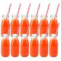 Lawei Lot de 12 Smoothie Bouteille Bouteilles en Verre jus Bouteilles de Lait Liqueur avec 12 pailles réutilisables et 24 couver
