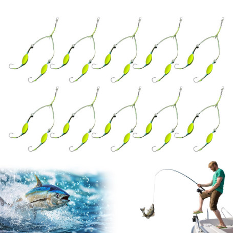 Galenecx 10 Pièces Double Reverse Fishing Hook Set, Anti Tangle Split Fishing Hooks, Hameçon pour Carpe, avec Ligne de Base Inve