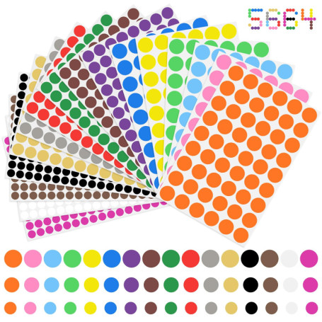 YARVPUV 5664 Pieces Gommettes Autocollantes Rondes 20mm 15mm 10mm Couleur Codage Étiquettes 16 Couleurs Gommettes Rondes pour Ca