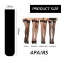 KRYMSON Lot de 4 Bas en Résille, Silicone Antidérapant, Dentelle, Sexy Noirs, Hauts au Genou, Noir, Taille Unique