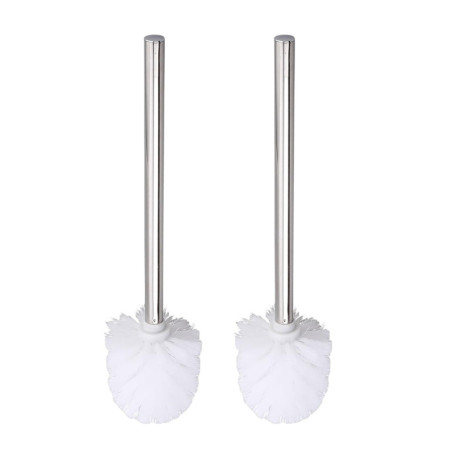 Lot de 2 brosses WC avec manche en acier inoxydable, brosse WC à long manche, diamètre 8 cm, tête de brosse remplaçable (blanc)
