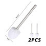 Lot de 2 brosses WC avec manche en acier inoxydable, brosse WC à long manche, diamètre 8 cm, tête de brosse remplaçable (blanc)