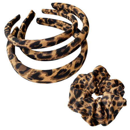 3 Morceaux De Bandeau À Imprimé Léopard Et 1 Morceau De Bague À Cheveux À Imprimé Léopard, Accessoires De Cheveux Rétro, Bandeau