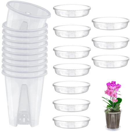 VireEyU Pack de 10 Pots de Culture, Pots en Plastique Épais avec Trous de Drainage et Soucoupe, Parfaits pour les Semis et les P